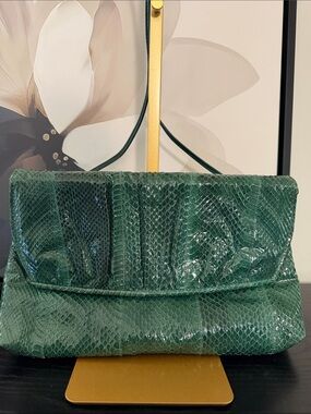 Vintage Jasmin Forest Green Snakeskin Clutch Bag